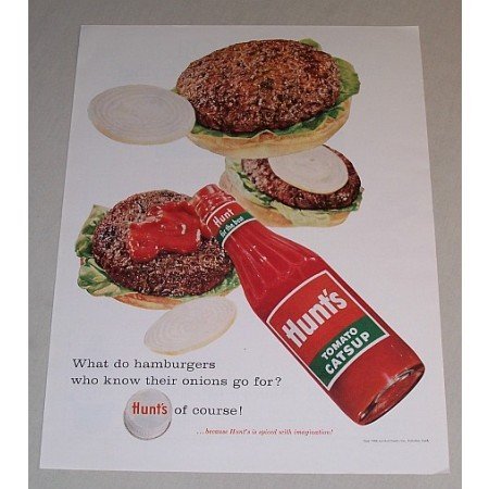 1958 Hunt's Tomato Catsup Hamburger Art Color Print Ad