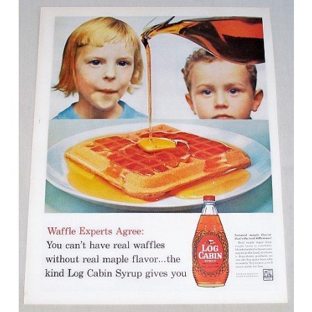 1960 Log Cabin Syrup Color Print Ad - Waffle Experts Agree