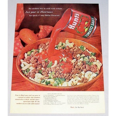 1962 Hunt's Tomato Sauce Skillet Mac Beef Recipe Color Print Ad