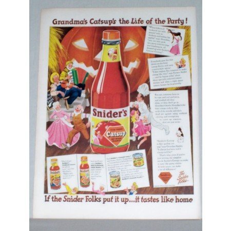 1944 Snider's Catsup Color Print Ad - Life Of The Party