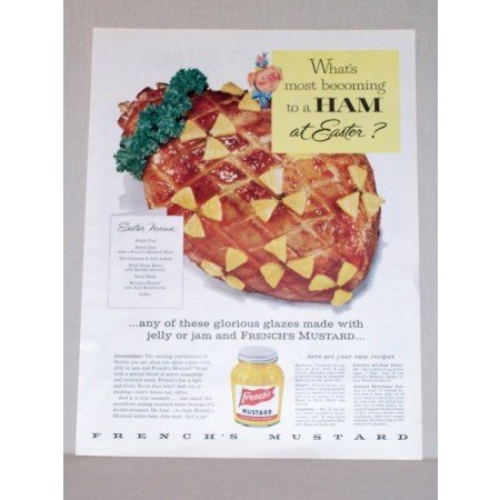 1957 French's Mustard Color Print Ad - Ham At Easter