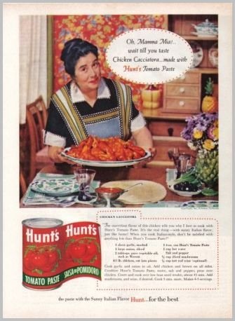 1960 Hunt's Tomato Paste Chicken Cacciatora Recipe Color Print Ad