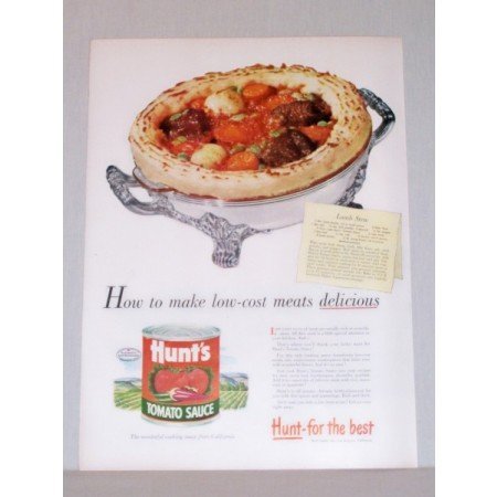 1948 Hunt's Tomato Sauce Lamb Stew Recipe Color Print Ad