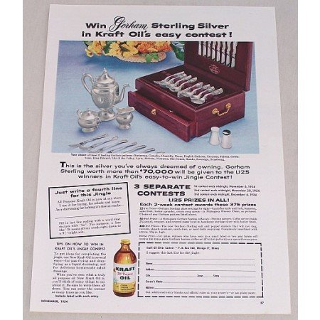 1954 Kraft Oil Gorham Silver Flatware Offer Color Print Ad