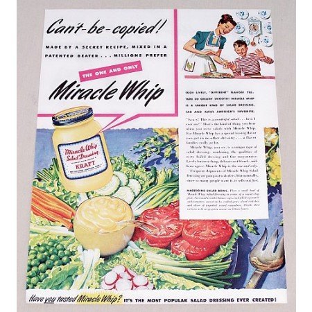 1947 Miracle Whip Salad Dressing Color Print Ad - Can't Be Copied