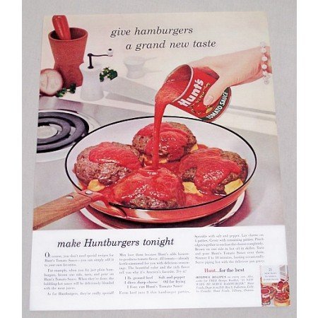 1960 Hunt's Tomato Sauce Color Print Ad - Hamburgers Tonight?