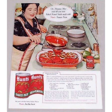 1960 Hunt's Tomato Paste Round Steak Recipe Color Print Ad