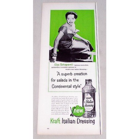 1956 Kraft Italian Dressing Print Ad Celebrity Elise Schiaparelli