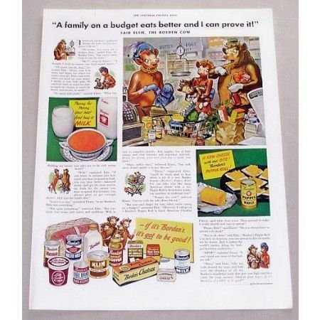 1949 Borden's Dairy Elsie The Cow Art Color Print Ad - Family Budget