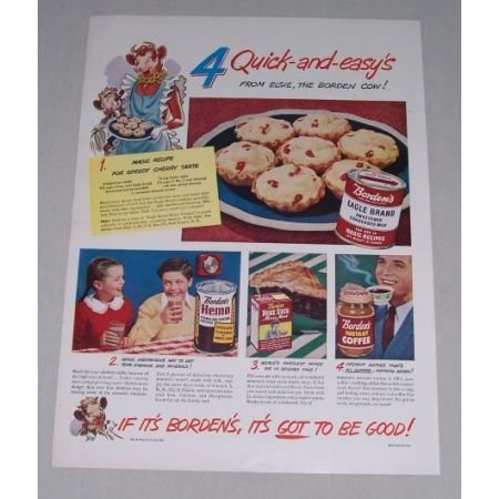 1949 Borden's Eagle Brand Milk Cherry Tarts Recipe Color Print Ad