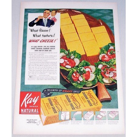 1948 Kay Natural Chedder Cheese Color Print Ad - What Cheese!