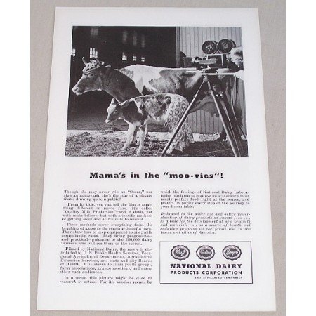 1946 National Dairy Products Corporation Cow Animals Print Ad - Mama's Moo-vies