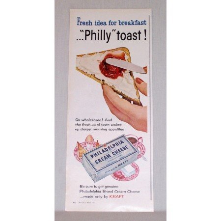 1957 Philadelphia Cream Cheese Philly Toast Color Print Ad
