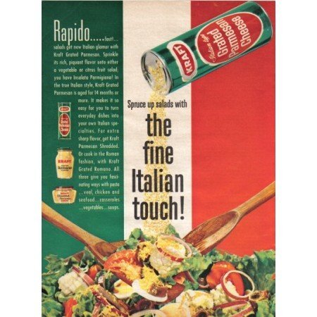 1962 Kraft Grated Parmesan Cheese Color Print Ad - Rapido