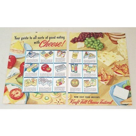 1954 Kraft Cheese 2 Page Color Print Ad - Kraft Fall Cheese Festival