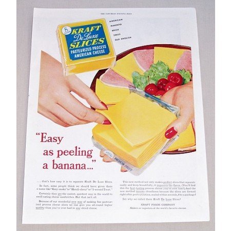 1952 Kraft DeLuxe Cheese Slices Color Print Ad - Easy As Peeling A Banana