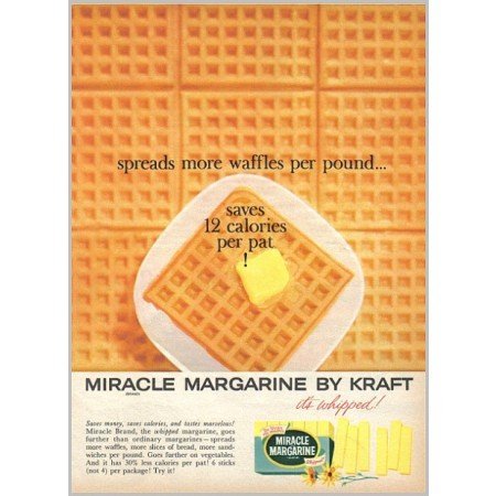 1959 Kraft Miracle Margarine Waffles Color Print Ad - It's Whipped