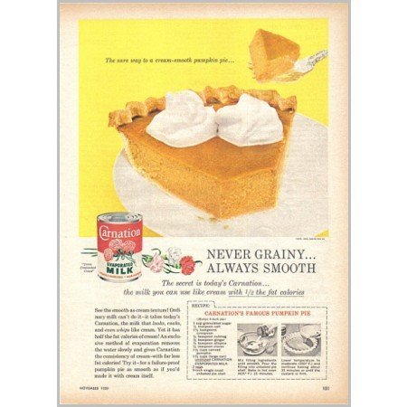 1959 Carnation Milk Pumpkin Pie Recipe Color Print Ad