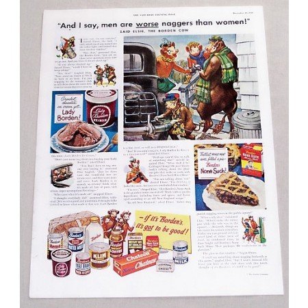 1949 Borden's Dairy Products Elsie Cow Art Color Print Ad - Men Are Worse Naggers