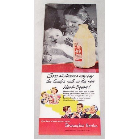 1947 Duraglas Handi-Square Milk Bottle Color Print Ad