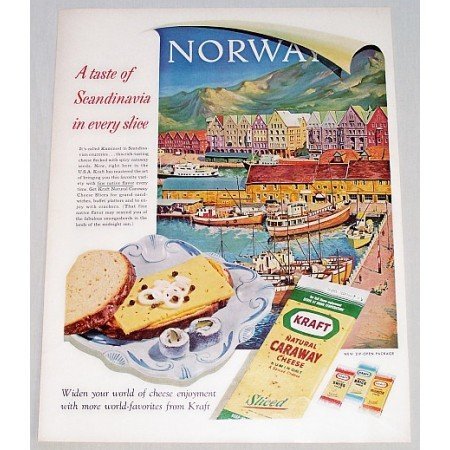 1961 Kraft Caraway Cheese Norway Art Color Print Ad