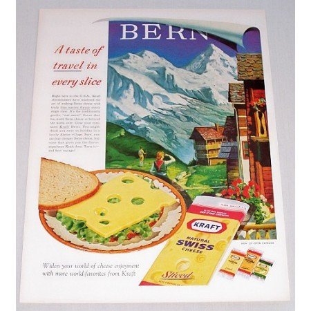 1961 Kraft Natural Swiss Cheese Bern Art Color Print Ad