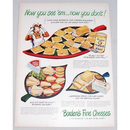 1948 Borden's Pippin Roll American Cheese Color Print Ad