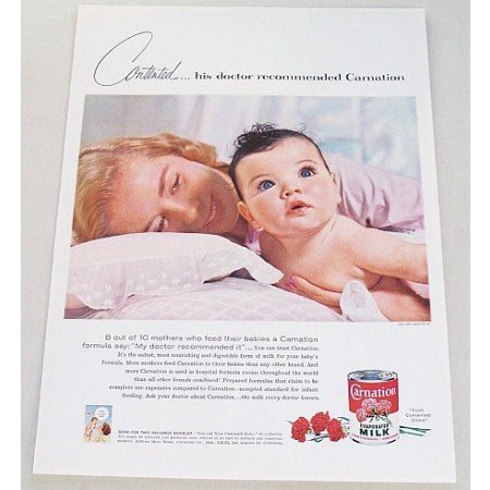 1957 Carnation Evaporated Milk Mother Child Color Print Ad