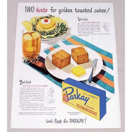 1947 Parkay Oleomargarine Toasted Cubes Recipe Color Print Ad