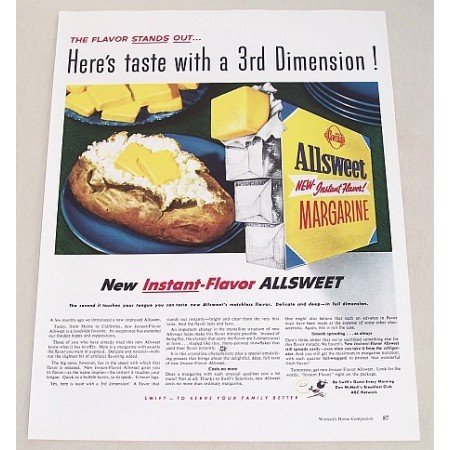 1954 Allsweet Margarine Color Print Ad - 3rd Dimension