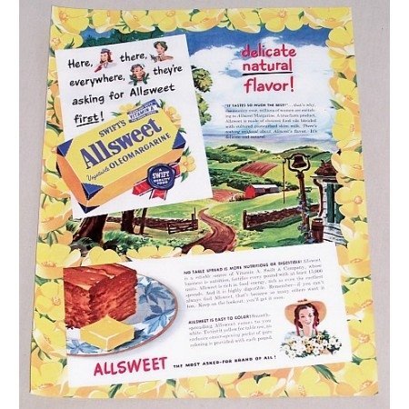 1947 Swift's Allsweet Margarine Country Scene Color Art Print Ad