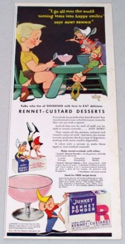 1943 Junket Rennet Custards Powder Vernon Grant Art Color Food Print Ad