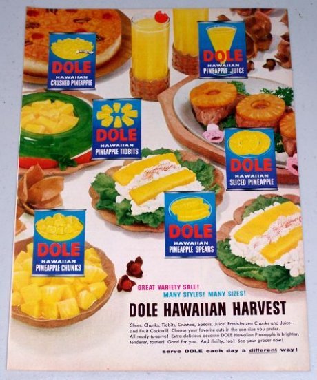 1954 Dole Hawaiian Harvest Fruit Products Vintage Color Food Print Ad