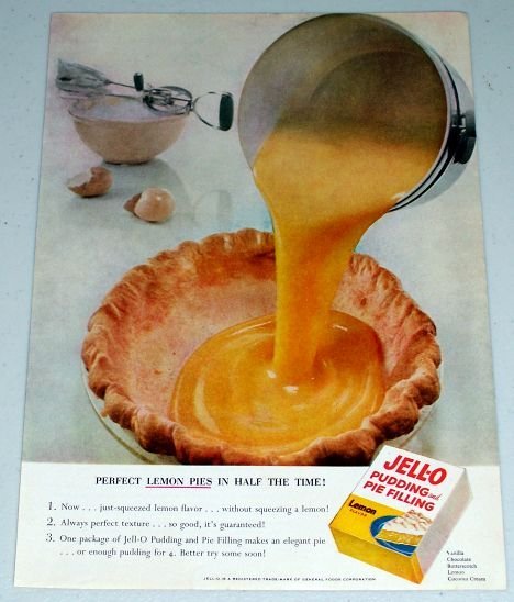 1954 Jello Pudding Pie Filling Color Lemon Pie Food Print Ad