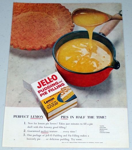1955 Jello Pudding Pie Filling Lemon Pie Color Food Ad