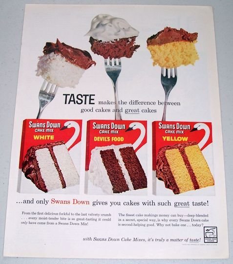 1960 Swans Down Cake Mix Color Dessert Print Ad