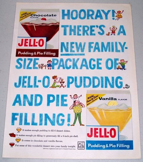 1960 Jello Family Size Pudding Pie Filling Color Print Ad