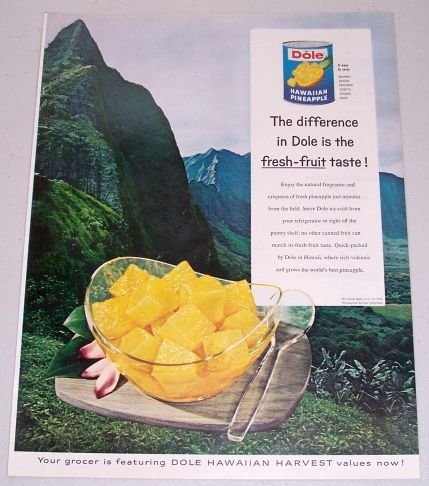 1960 Dole Hawaiian Pineapple Fresh Fruit Windward Oah Hawaii Color Print Ad