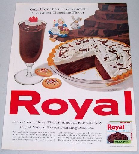 1960 Royal Pudding Pie Filling Color Art Print Ad