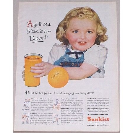 1944 Sunkist Oranges Color Print Ad - Girls Best Friend Is Doc
