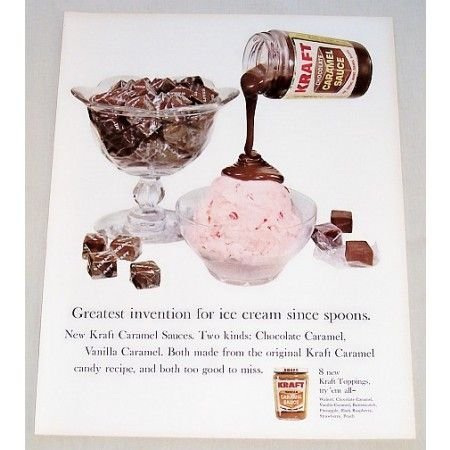 1961 Kraft Chocolate Caramel Sauce Color Print Ad