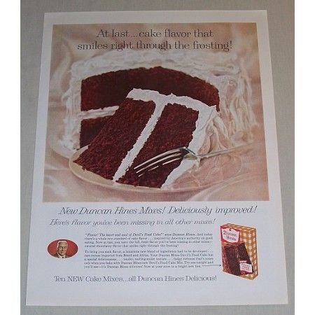 1958 Duncan Hines Devil's Food Cake Mix Color Print Ad