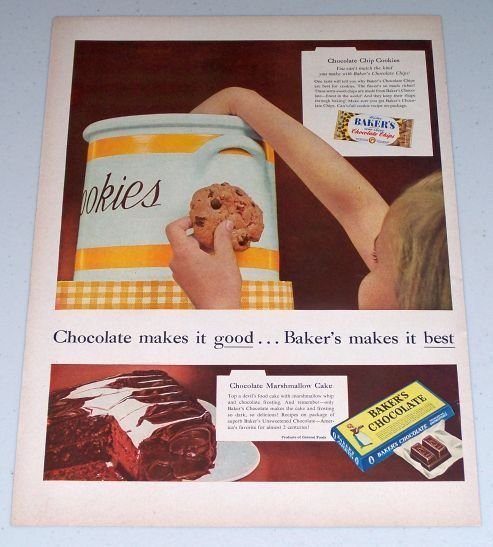 1954 Baker's Chocolate Cookie Jar Color Print Ad