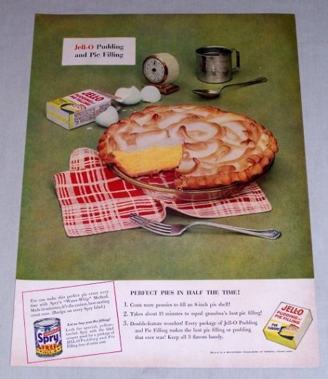 1953 Jello Pudding Pie Filling Color Print Ad - Perfect Pies