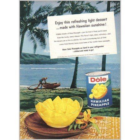 1959 Dole Hawaiian Pineapple Hanauma Bay Oahu Color Print Ad