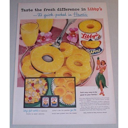 1955 Libby's Sliced Pineapple Color Print Ad