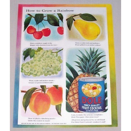 1952 Dole Fruit Cocktail Color Art Print Ad - Grow A Rainbow