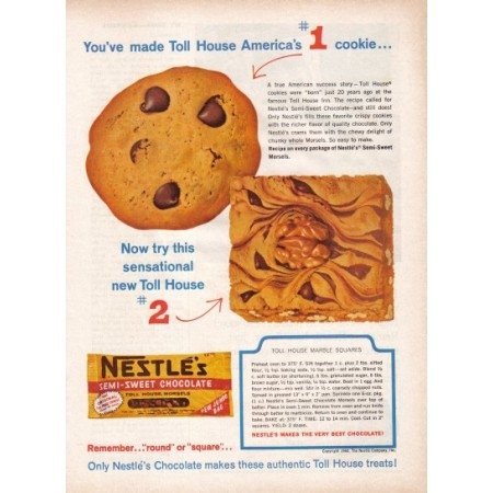1960 Nestle's Chocolate Morsels Toll House Cookies Color Print Ad