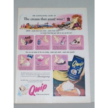 1953 Qwip Dessert Topping Color Print Ad - Scintillating Story