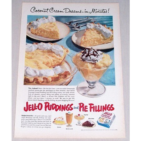 1952 Jello Pudding Color Print Ad - Coconut Cream Dreams